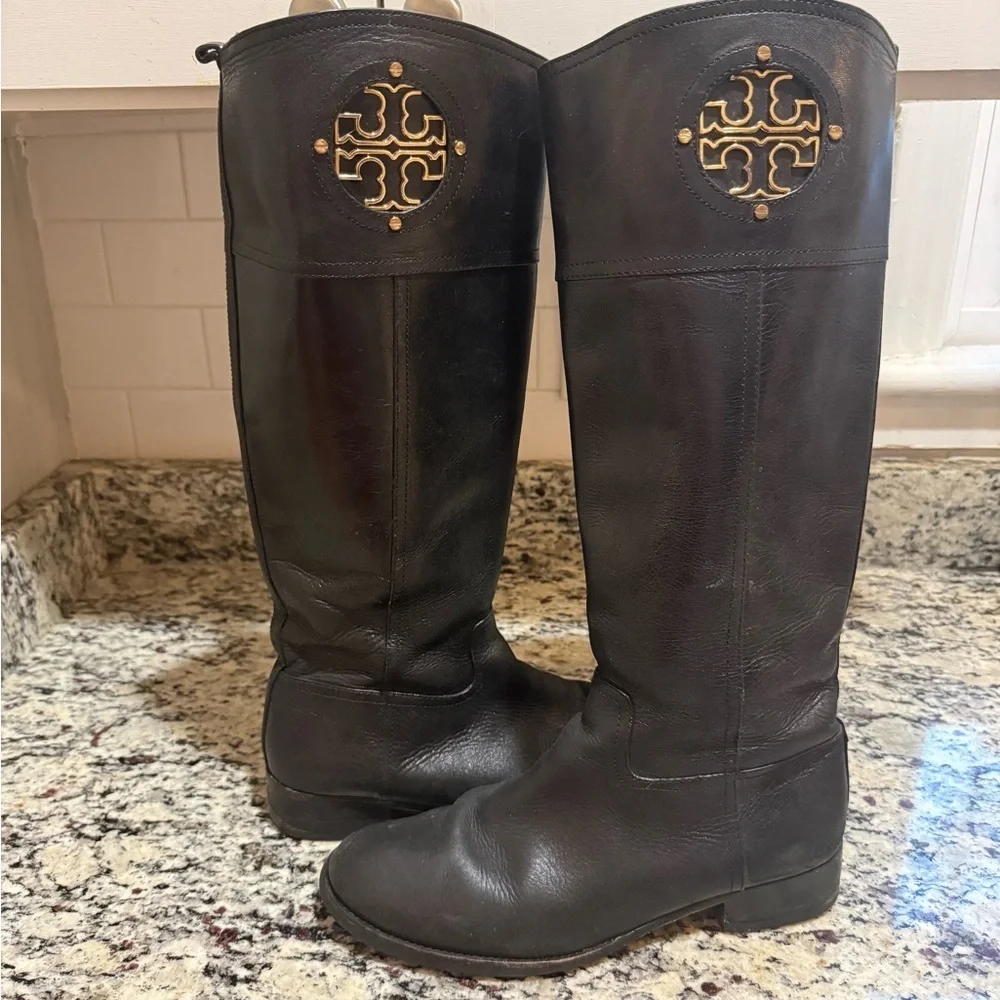 Tory Burch Kiernan Black Riding Boots 10M